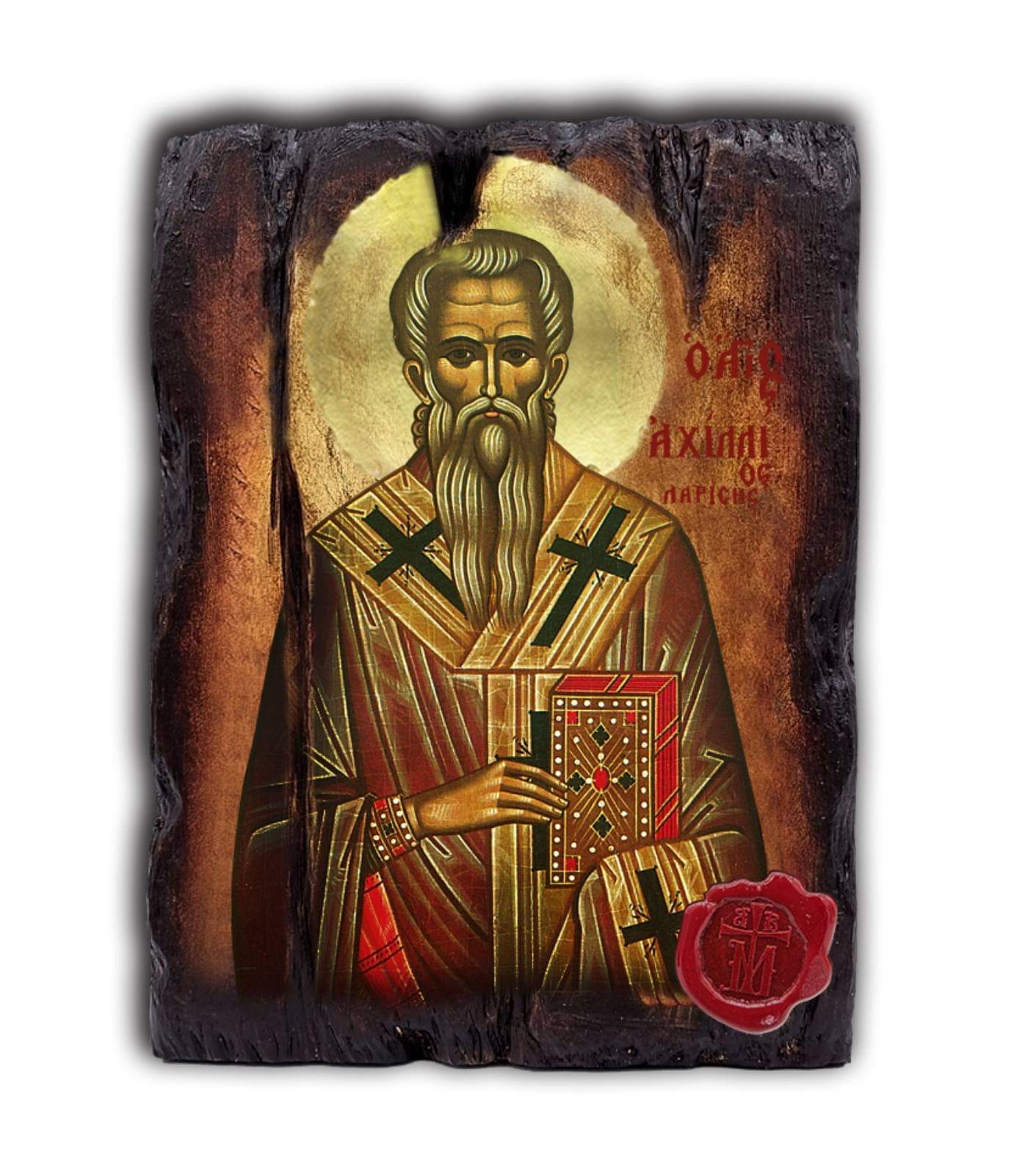 Saint ACHILIOS | Serigraph on Naturally Aged Wood | Mount Athos