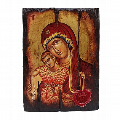 Π249, Theotokos Axion Esti |Serigraph on Naturally Aged Wood | Mount Athos