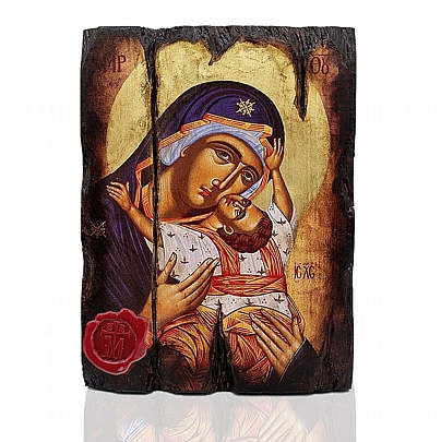 Π249-1, Virgin Mary Glykofilousa | Serigraph on Naturally Aged Wood | Mount Athos