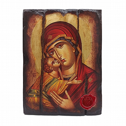 Π249-2, Virgin Mary Glykofilousa | Serigraph on Naturally Aged Wood | Mount Athos