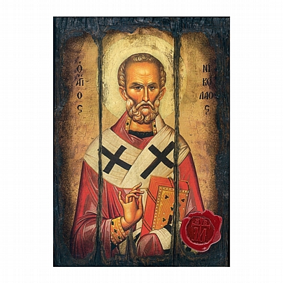 Π249-300, Saint Nicholas  | Serigraph on Naturally Aged Wood | Mount Athos
