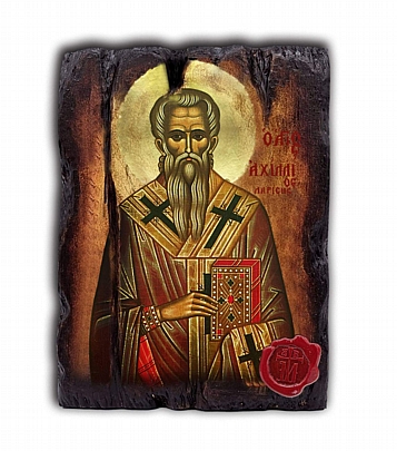 C.2527, Saint ACHILIOS | Serigraph on Naturally Aged Wood | Mount Athos