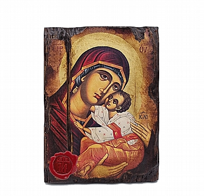 C.2550, Virgin Mary | Serigraph on Naturally Aged Wood | Mount Athos
